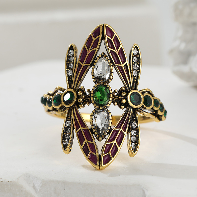 Art Nouveau Style Dragonfly Ring with Synthetic Zirconia